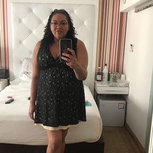 Lane Bryant Black Lace Overlay Wrap A Line Dress